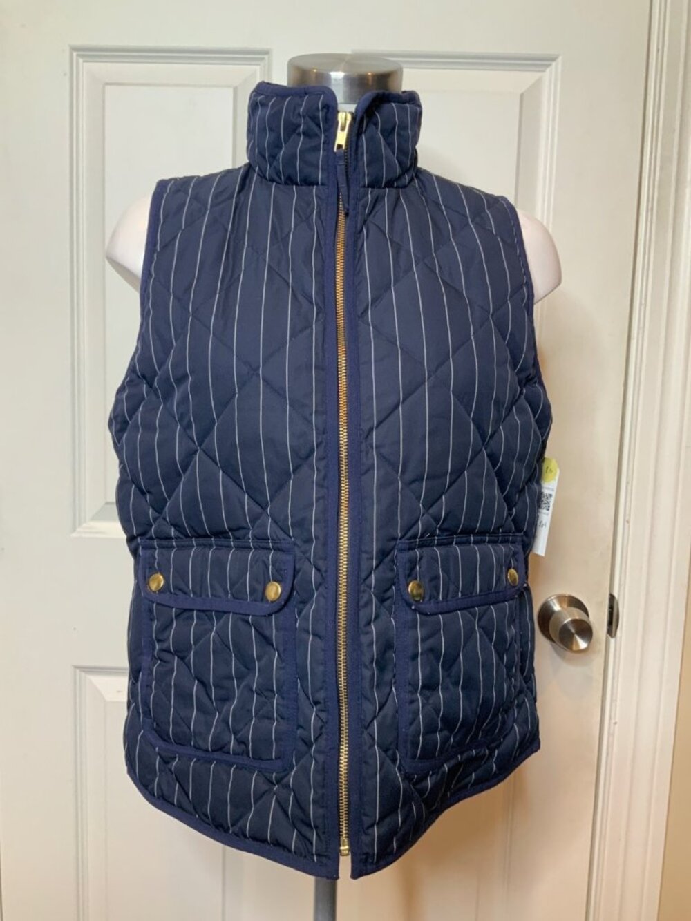 J. Crew Navy Blue Striped Quilted Puffer Vest, Size S